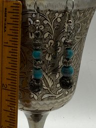 'Turquoise And Silver' Beaded Earrings