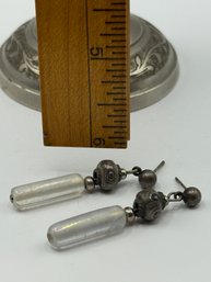 Silver And Iridescent Glass Bead Earrings