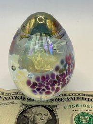 Paperweight Egg With Purple Dichroic Decoration Handblown