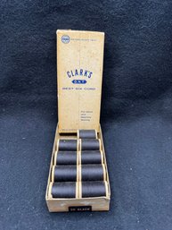 Vintage Box Of Clark's Cotton Sewing Thread - 9 Wooden Spools - VP