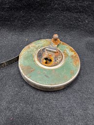 Vintage Lakeside Manual Wind Measuring Tape With Leather-covered Metal Casing