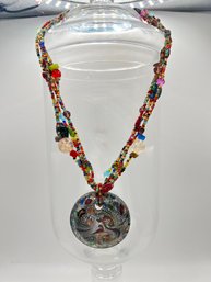 18in Glass Pendant Beaded Necklace, Multicolor