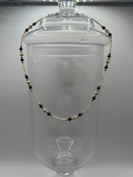 Beaded Black And White Necklace 18in