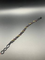 Black And Gold Purple Beaded Bracelet 11in