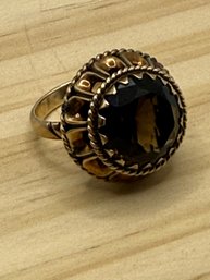 Gorgeous Vintage Solid Gold And Smoky Quartz Or Topaz Women's Ring - Size 7
