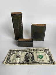 Set Of 3 Vintage Brass And Wood Printing Blocks