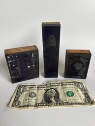 Set Of 3 Vintage Metal And Wood Printing Blocks