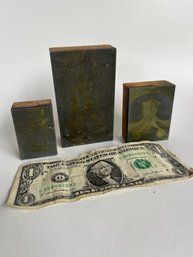 Set Of 3 Vintage Metal And Wood PrInting Blocks