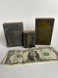 Set Of 3 Vintage Metal And Wood Printing Blocks