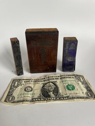 Set Of 3 Metal And Wood Printing Blocks