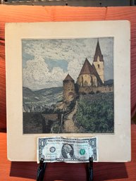 Cool Vintage Watercolored Etching - Sugned