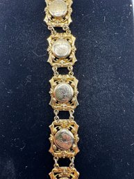 Vintage Gold Tone Bracelet With Carved Floral Pattern