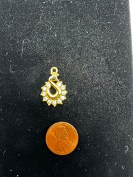 Vintage Gold Tone And Rhinestone Peacock Pendant