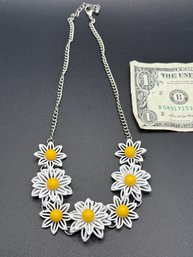 Vintage Metal Daisy Necklace, Adjustable Up To 20 Inches