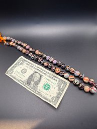 Hand Beaded Necklace, Hand Painted Beads, Adjustable Length 24-32 Inches