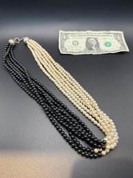 Vintage Black And White Pearl Necklace, 24 Inch