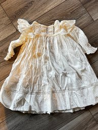 Antique White Cotton Child's Dress With Embroidery And Lace Trip