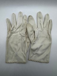 Pair Of Antique White Gloves With Crochet Lace Edging