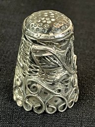 Vintage Mexico Sterling Silver Thimble W/ Filigree And Etching