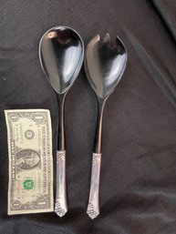 Oneida Damask Rose Sterling Handle Salad Serving Set - See Description