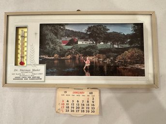 Vintage Dr. Sherman Master Optometrist Advertising Thermometer With 1960 CalendarShdowbox Effect
