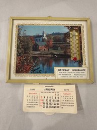 Vintage Gateway Insurance Advertising Thermometer With 1971 Calendar