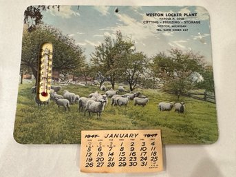 Vintage Weston Locker Plant Cardboard Advertising Thermometer With 1947 Calendar