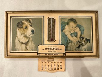 Vintage Benson's Service Advertising Thermometer With 1948 Calendar (December Only Left)