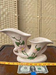 Vintage Hull Pink Double Cornicopia Pottery Vase