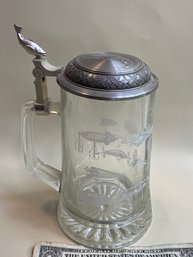 Vintage Glass Stein With Fishing Lures Etched On Outside