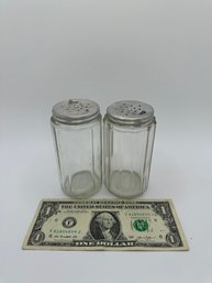 Antique Clear Ribbed Glass Hoosier Salt And Pepper Shakers