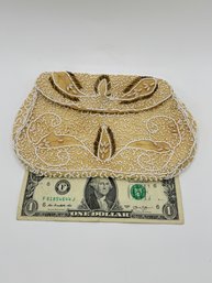 Vintage White And Nude Beaded Clutch Purse
