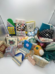 Lot 4 - Assorted Pin Cushions, Needle Books, And Embroidery Items
