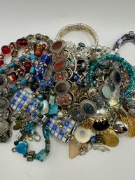 Jar 2 - Assorted Jewelry, Bracelets, Earrings, And Pins
