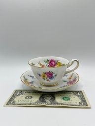Royal Chelsea 3549 Flower Teacup And Saucer Set - Made In England