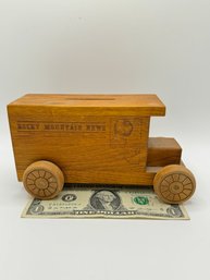 1980 Toystalgia Wooden Delivery Truck Coin Bank - Rocky Mountain News