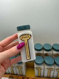 Vintage Griffith Milk Glass Set Of 16 Spice Jars With Rack
