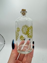 Vintage Small Bottle With Cork And Flower Design