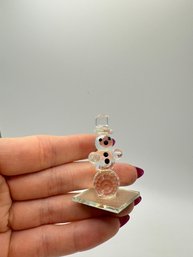 Swarovski Crystal Miniature Snowman Figurine On Glass Platform