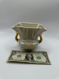 Vintage Iridescent Glazed Vase With Gold Handles