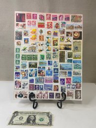 Canvas With Colorful International Stamps In Rainbow Order.