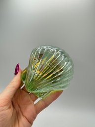 Green Iridescent Glass Seashell Paperweight