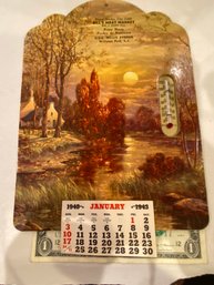 Vintage 1943 Advertising Thermometer - Bill's Meat Market - Fall Nature Scene