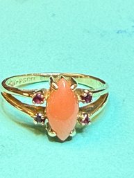Antique Coral And Ruby 10K Gold Ring Dainty And Unique
