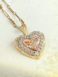 10K Gold Heart Pendant On Gold (not Real) Chain.
