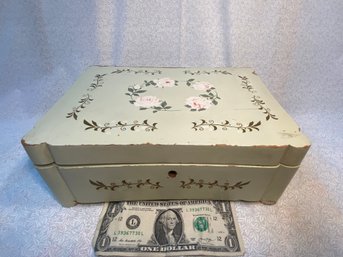 Vintage Wood/painted Music Jewelry Box With Removable Tray
