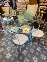 Vintage Wrought Iron And Glass 4 Chair Patio Set