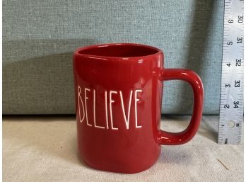 Rae Dunn Red 'believe' Christmas Mug