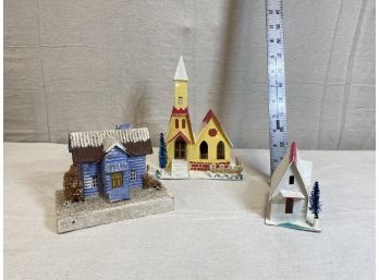 Vintage Putz Church And Houses #3 - Made In Japan
