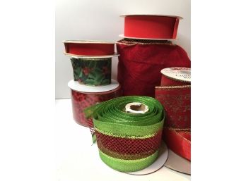 Lot Of Red Velvet Style Ribbon, Some New, Some Barely Used